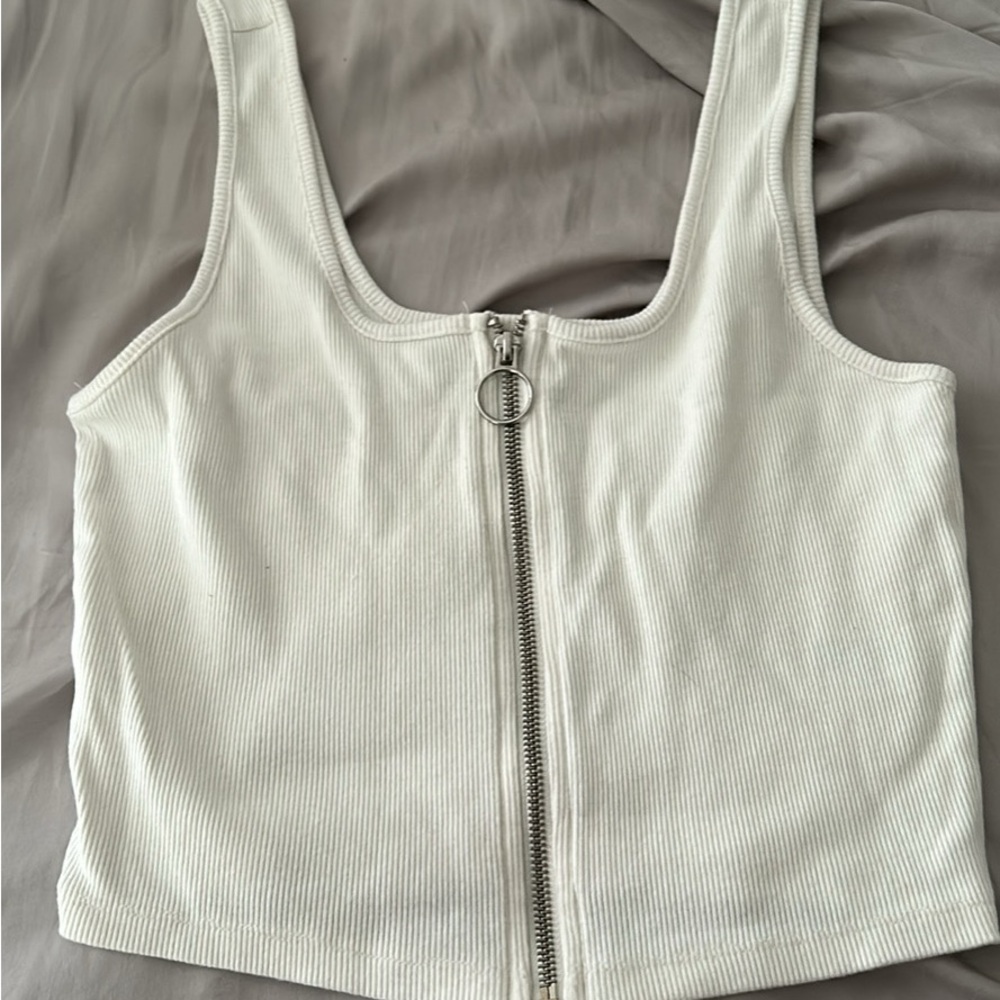 Cream Zippered Crop Tank Top